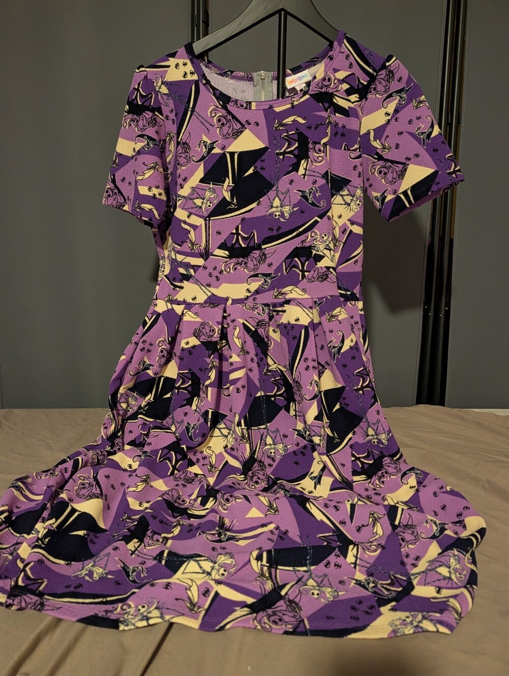 Girls' Purple Patterned Short Sleeve Dress